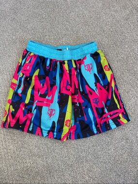 Baseball Lifestyle 101 Kids Neon Graphic Athletic Shorts - Blue, Pink & Lime